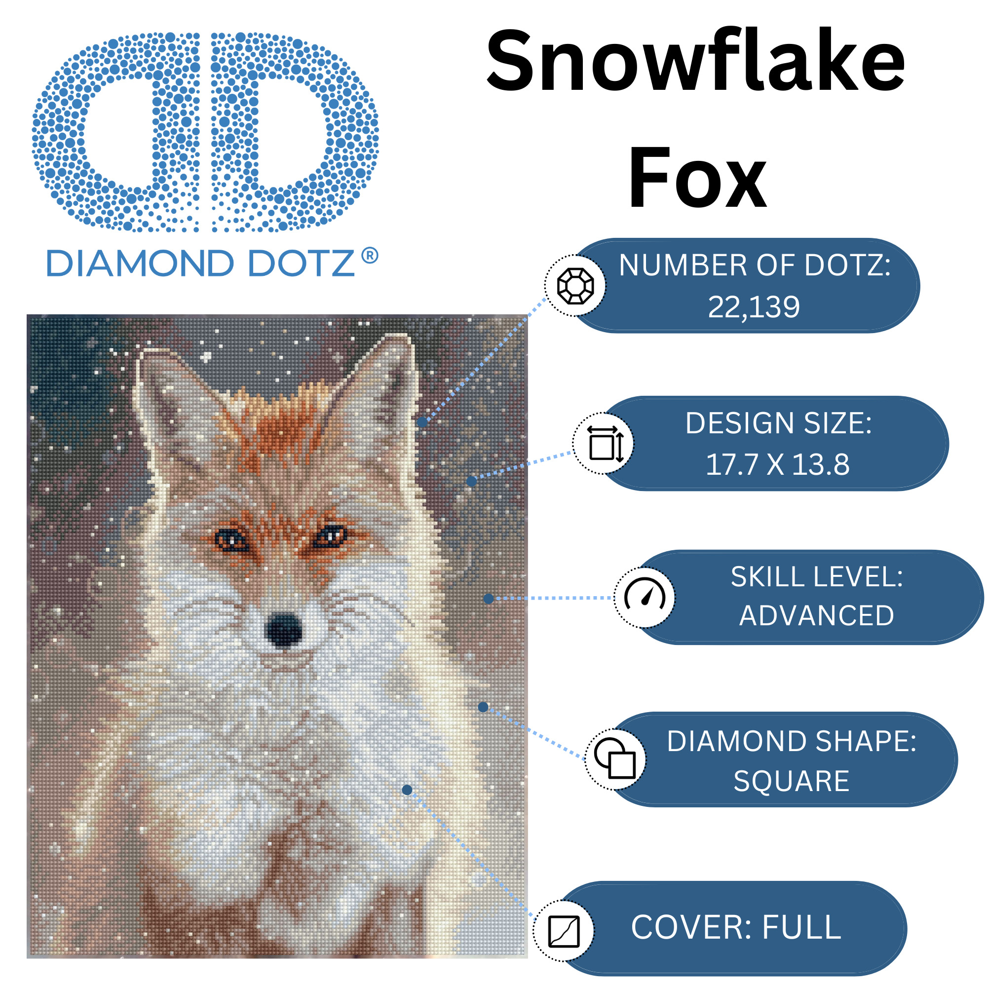 Diamond Dotz Snowflake Fox Diamond Painting Kits for Adults - Diamond Art Kits a Relaxing Creative Craft Kit with Dotz Gems 18x14