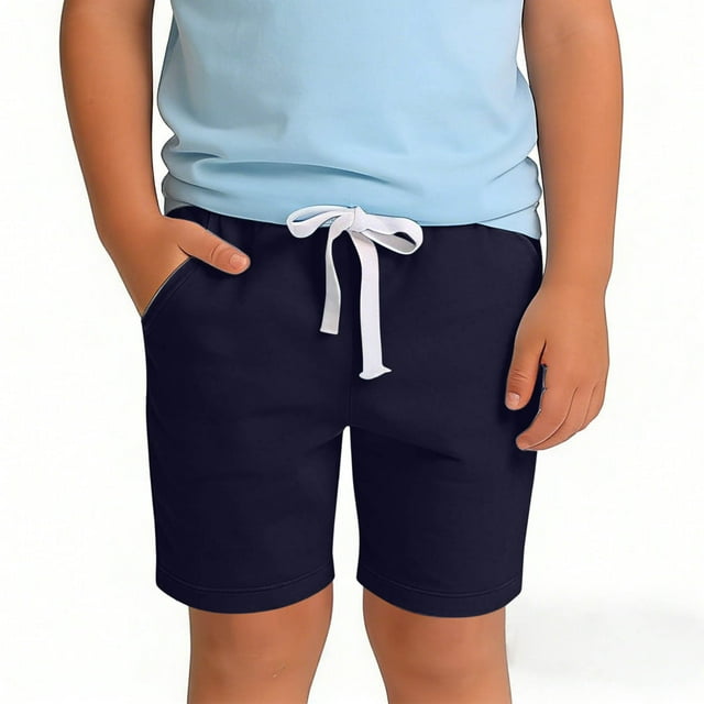 HOZADOIE Boys Basketball Shorts Pure Cotton Spring Summer Solid Color Elastic Drawstring Waist Breathable Casual Athletic Shorts with Pockets 1-11 Years
