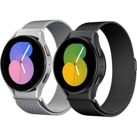 2 Pack Bands for Samsung Galaxy Watch 6/5/4/7/FE Band 40mm 44mm/Classic 47mm 43mm 46mm 42mm Women/Men,Magnetic Loop Strap for Samsung Galaxy watch 5 Pro band 45mm,No Gap Metal Mesh Correa Wristband