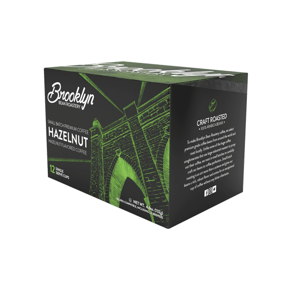Brooklyn Beans Hazelnut Gourmet Coffee Pods - Compatible with Keurig K Cup Brewers Including 2.0 Machines, 12 Count, Rich and Nutty Hazelnut Flavored