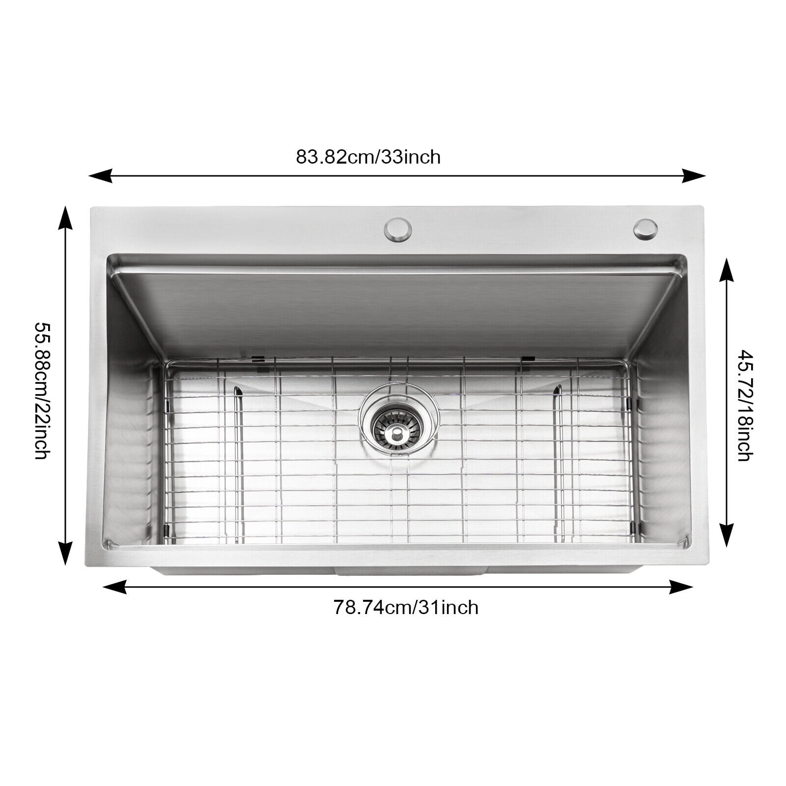 33 inch Kitchen Sink Stainless Steel Drop In Sink Single Bowl Kitchen Sinks Utility Sink Bar Sinks Kitchen Sink Workstation for Homes Restaurants Bars