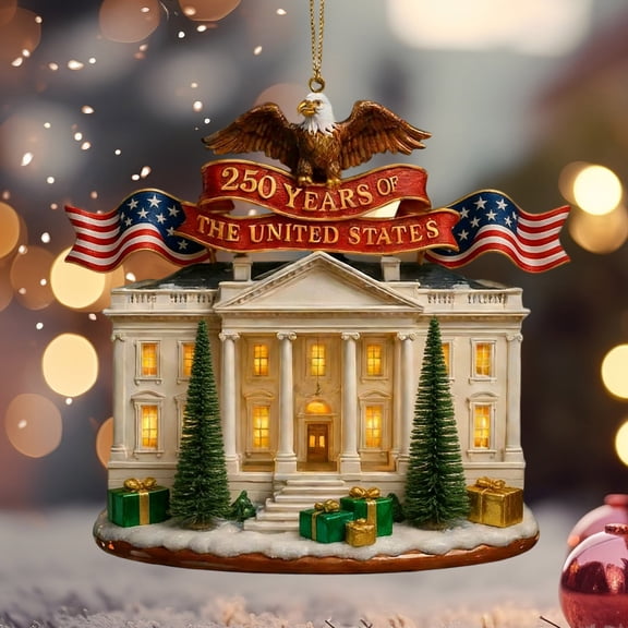 USA 250th Anniversary Ornament - White House Ornament 2026, Acrylic 250th Anniversary Patriotic American Flag 1776-2026 Holiday Christmas Decoration Keepsake Hanging Ornaments(B)