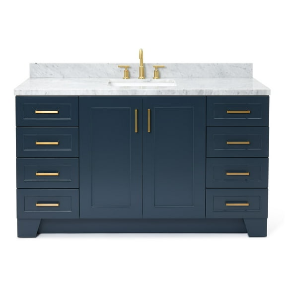 Ariel Taylor 61 In. Rectangle Sink Vanity With Carrara White Marble Countertop In Midnight Blue