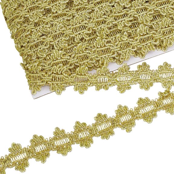 20 Yards Metallic Br Trim 1-1/4 inch Wide Gold Flower Lace Ribbon Wavy Edge Lace Ribbon Embellishment Lace Trim for Holiday Decoration Wedding DIY Clothes Accessories Crafts Sewing