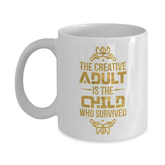 The Creative Adult Is The Child Who Survived Distressed Metallic Gold Coffee & Tea Gift Mug, Birthday Party Gifts, Cups & Accessories for Artists, Junior Artist, Painter and Men & Women Art Teacher