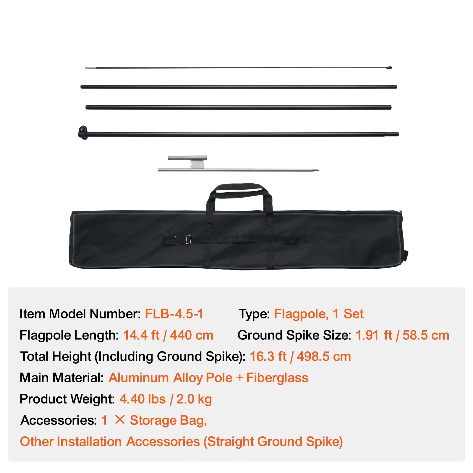 KFFKFF Feather Banner Pole Kit, Flutter Flag Pole Assembly 16.3 ft, Commercial Advertising Flag Poles for Outdoor Use, Comes with A Ground Spike and Transport Bag (Flag Not Provided)