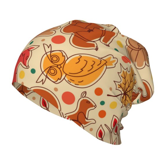 Rateoe Autumn Animal Maple Leaves Kids Beanie Warm Knit Beanie Hats Boys Girls Winter Hat Soft Slouchy Hats for Kids