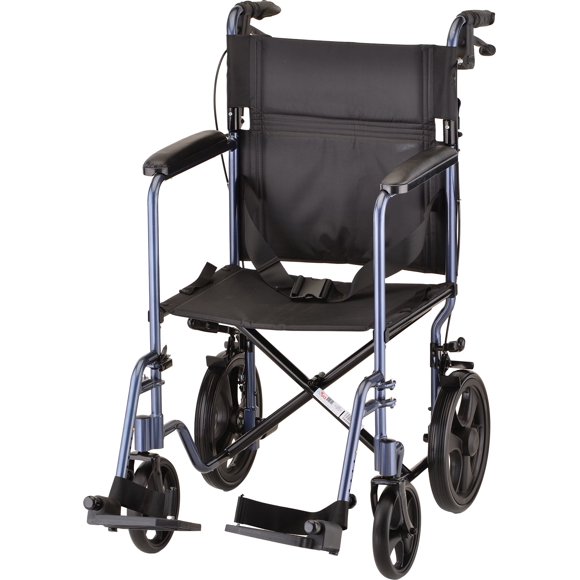 NOVA Medical Products Lightweight Transport Chair with Locking Hand Brakes, Blue