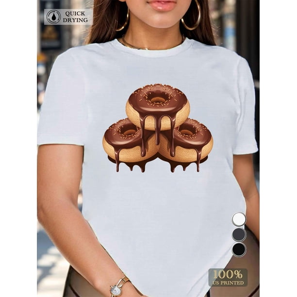 Women'S Casual Crew Neck T-Shirt, Quick Drying Knit Fabric, Regular Length, with Chocolate DrippingCamisetas para mujer, lindas camisetas con estampado gráfico, de manga corta, estilo casual, para ve