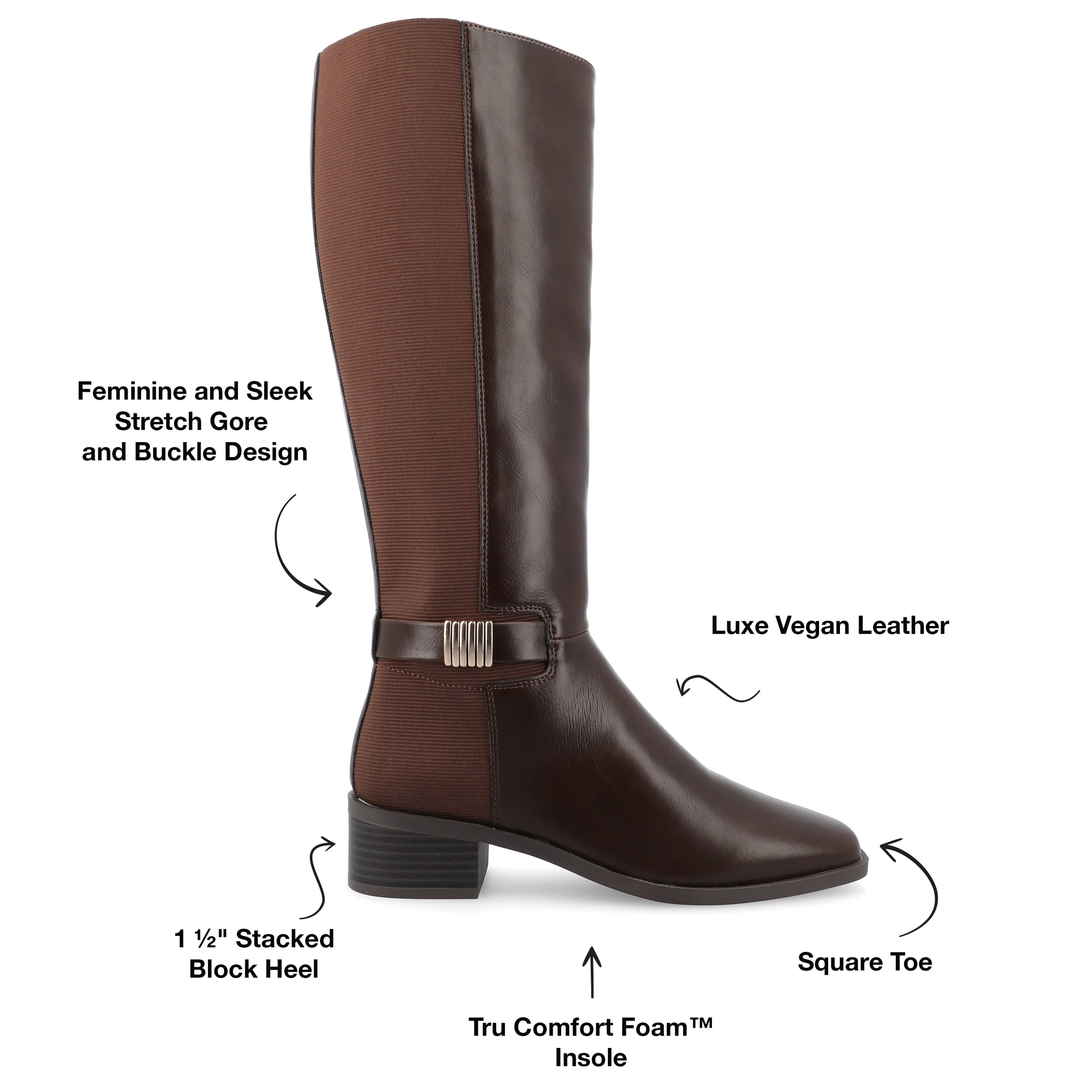 Journee Womens Londyn Stacked Block Heel Square Toe Boots