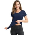 thumbnail image 4 of Hanerdun Womens Athletic Workout Shirts Quick Dry Yoga Tops Short Sleeve Tees Navy Blue 2XL, 4 of 6