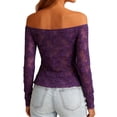 thumbnail image 6 of Miluxas Women Lace Sheer off Shoulder Tops Hollow Out See Through Mesh Base Layer Shirts Long Sleeve Slim Blouse Purple, 6 of 7