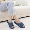 thumbnail image 6 of Litfun Women's Open Toe Slippers Corduroy Cross Bow House Slippers Memory Foam Slide Slippers, Blue, 6 of 6