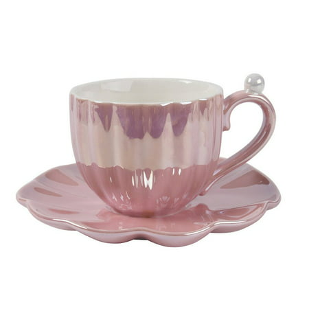 

Pearl Shell Coffee Mug and Saucer Afternoon Tea Cup Flower Shaped Dessert Dish Cafe Milk Water Mug Coffeeware Home Drinkware