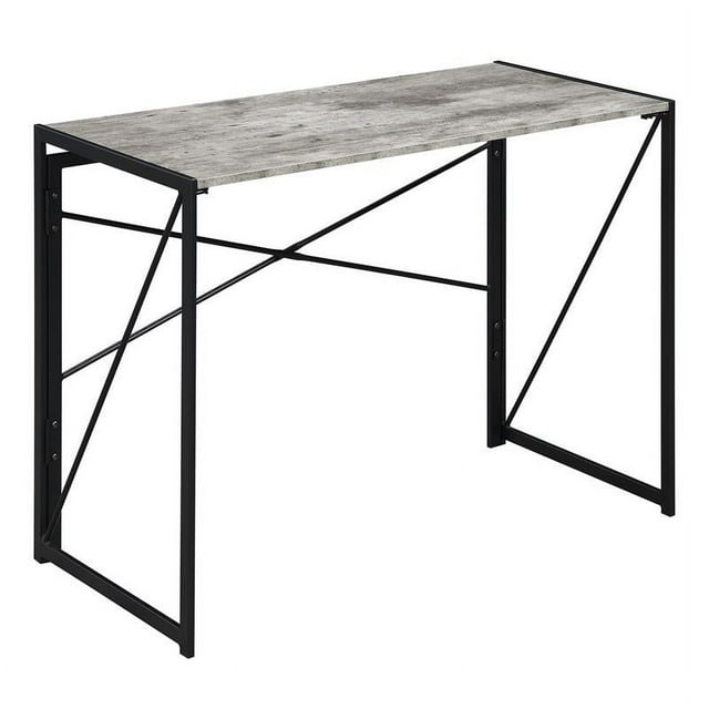Pemberly Row Folding Desk in Gray Wood Finish and Black Metal Frame