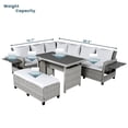 thumbnail image 3 of 5-Piece Outdoor Patio Rattan Sofa Set, L-Shaped Garden Sectional Furniture Set with 2 Extendable Side Tables and A Dining Table, Conversation Sofa Set with Bench for Backyard Poolside, White, 3 of 7