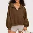 thumbnail image 6 of Htigea Womens Half Zip Sweatshirts Long Sleeve Y2k Tops Thin Fleece Cropped Hoodies Casual Loose Sweatshirt with Pockets Brown XL, 6 of 8