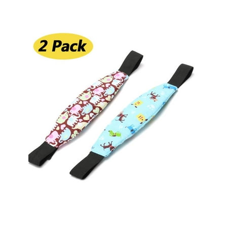 Car Seat Head Support - 2-Pack Adjustable Safety Baby Kids Car Seat Neck Relief Head Support Safety Stroller Sleeping Belt, Light Blue Dog+Brown Elephant