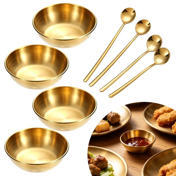 8Pcs Stainless Steel Sauce Dish Set, 3.2 Inch Small Dipping Bowls with Mini Spoons, Reusable Portable Seasoning Dishes for Sauce Condiment Spice Dessert