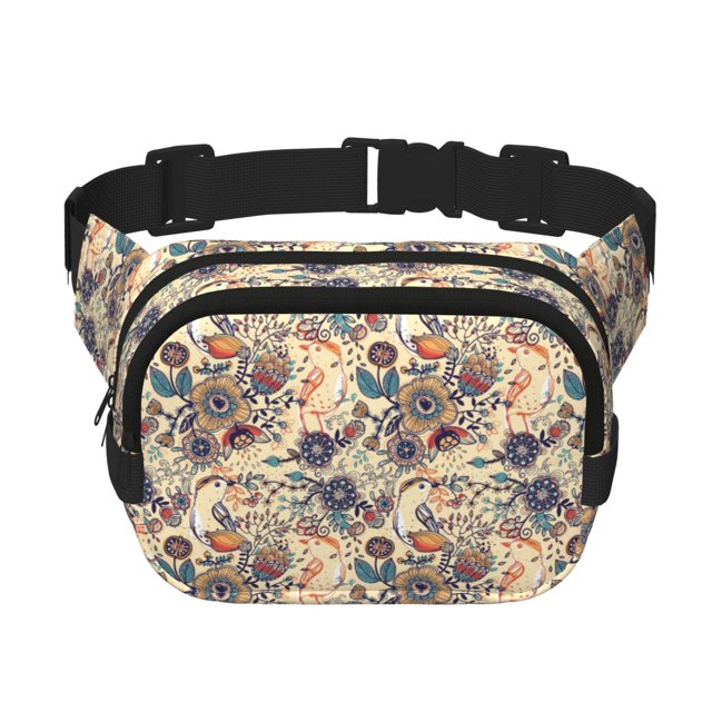 Balery Floral With Birds Mochila Cinturón para Mujeres y Hombres, Bolsa de Cintura Impermeable de Doble Capa con Correa