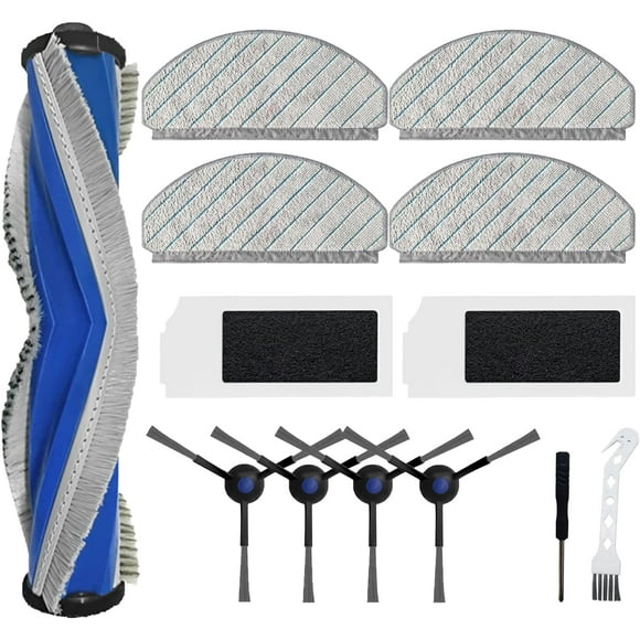 13 Pcs Pièces de Rechange pour ECOVACS DEEBOT N20 Plus / N20/ N20 PRO Plus Accessoires pour Aspirateur, 1 Brosse à Rouleau 4 Brosses Latérales 2 Filtres 4 Tampons de Vadrouille 1 Brosse de Nettoyage 1 Tournevis