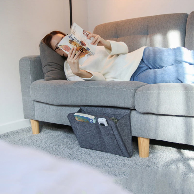 2Pcs Felt Bedside Storage Bag Felt Bed Pocket Sofa Bed Hanging Storage for Home Bedroom Living Room Dorm Room Desk 