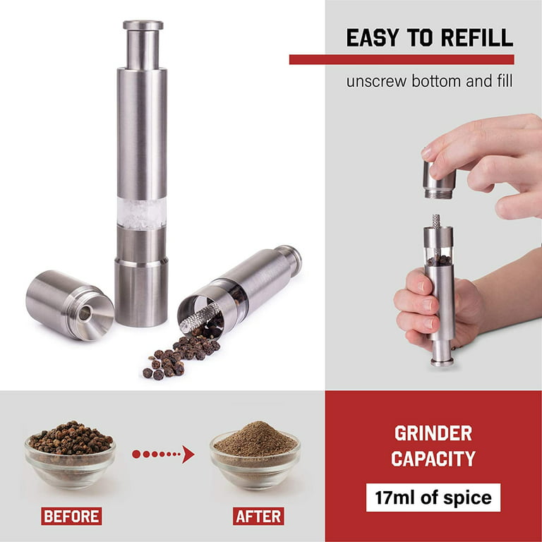 Click N Spice Salt And Pepper Grinder Set Grinders Mill Shaker Thumb Press  NIB