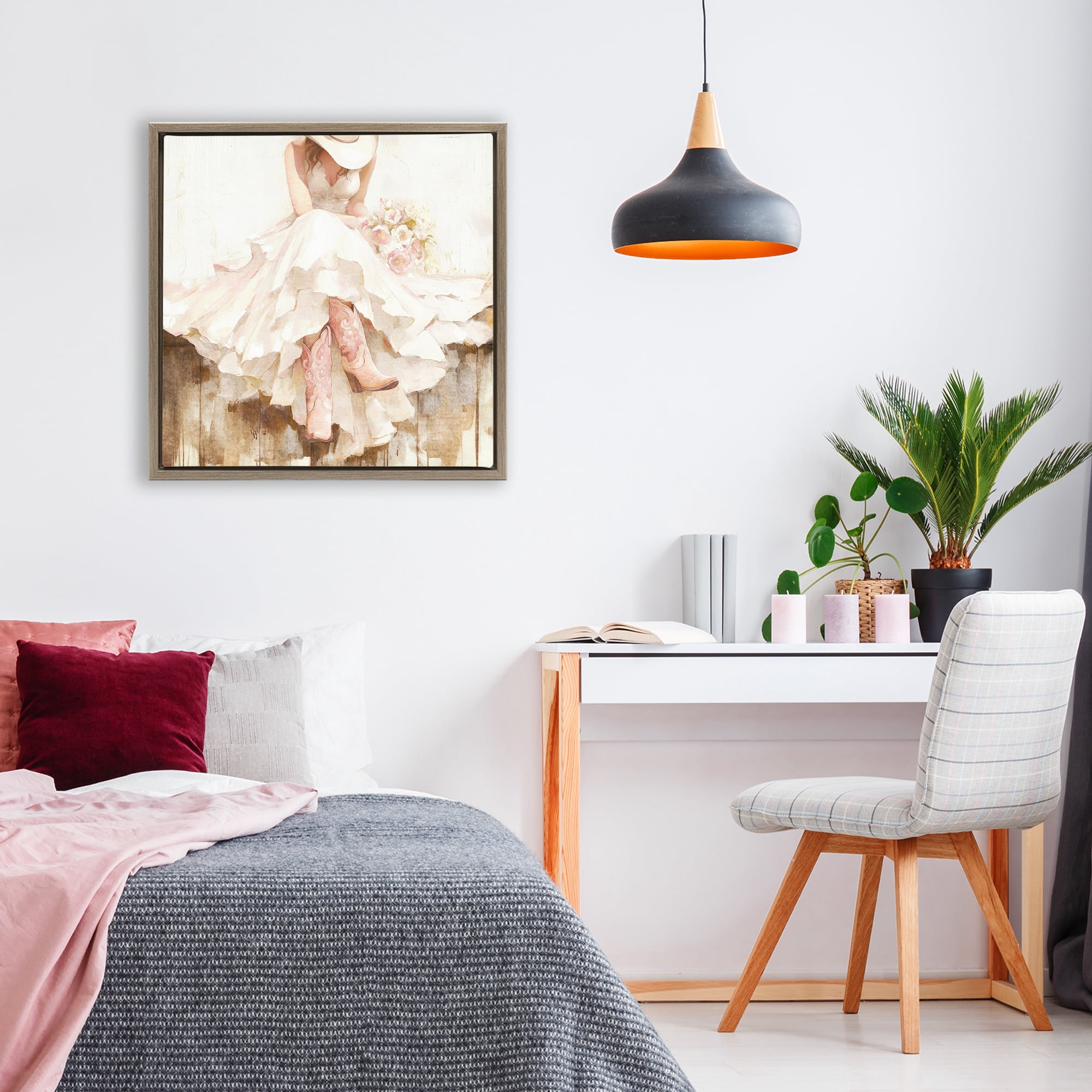 Stupell Industries Cowgirl On The Fence Brown Framed Floater Canvas Wall Art, design by Tina LeCour