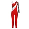 thumbnail image 2 of Alvivi Girls One Piece Full Length Gymnastics Leotards One Shoulder Long Sleeve Skating Jumpsuit Red 10, 2 of 7