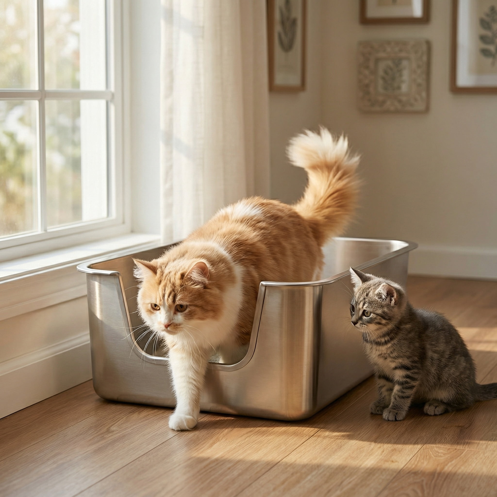 Stainless Steel Litter Box Extra Large, Bug Hull Open Top Cat Litter Box with High Sides, 23.6" x 15.6" x 8"