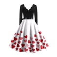 thumbnail image 4 of Valentine's Day Dresses for Women Long Sleev Vintage Love Heart Print V-Neck A-Line Cocktail Party Dress with Belt Light pink M, 4 of 4