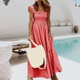 thumbnail image 4 of Women's Retro Pleated Suspender Ruffled Maxi Dress, 4 of 9