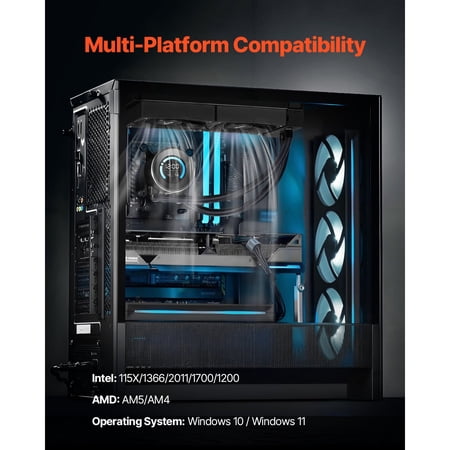 AIO CPU Liquid Cooler 120mm PWM Fans Pump 1.8 inch Display Max 2200RPM Efficient Black PC Water Cooler for Intel 115X 1366 2011 1700 1200 AMD AM4 AM5