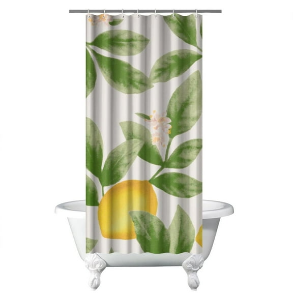 Yellow Fruit Shower Curtain - Cute Lemon Print Waterproof Bath Curtain, Summer Floral Design, 36x72 Inches, Quick Dry & Fade-Resistant Fabric