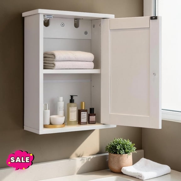 GZXS Small Bathroom Cabinet, Wall Mounted Storage Cabinet with Door and Adjustable Shelf, Medicine Cabinet for Bathroom, Kitchen, Living Room, White