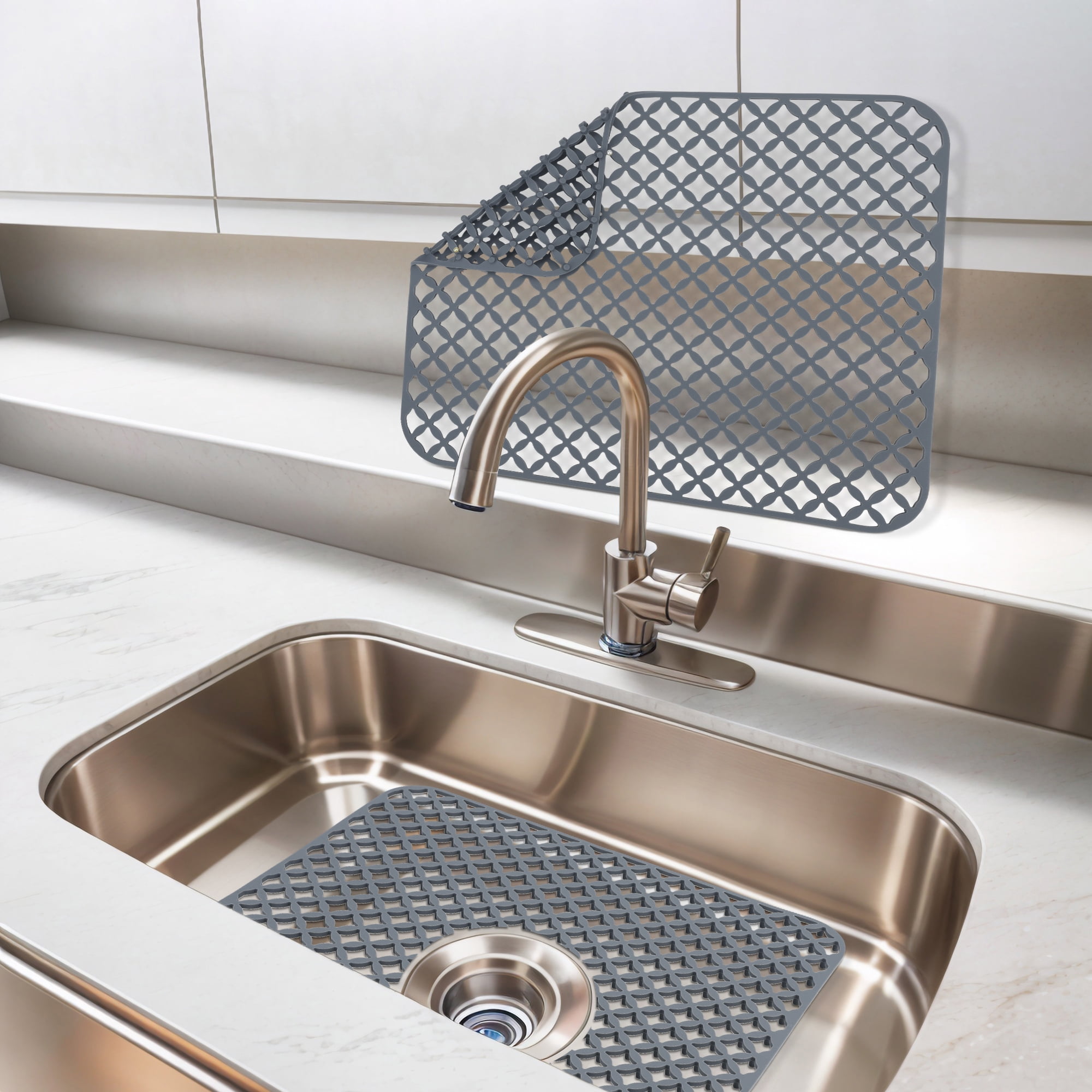 Unique Bargains Hollow Design Easy Clean Kitchen Counter Mat Gray 13.6*11.6*0.35 inch
