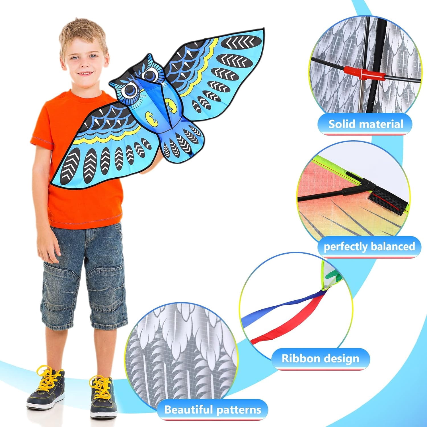 6 Pack Large Butterfly Dragonfly Owl Parrot Eagle Goldfish Kites for Kids Teens Adults Easy to Fly Outdoor Beach Games Gifts