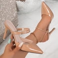 thumbnail image 2 of hoksml Pointed Toe Mule Heels for Women, Double Strap Rhinestone Stiletto Slip On High Heel Dress Sandals, 2 of 9