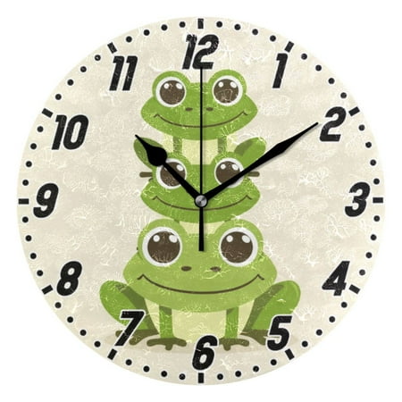 Frogs Stack on Each Other Wall Clock 9.8 inch Battery Operated Clocks Non-Ticking Silent for Bedroom Office Kitchen Living Room