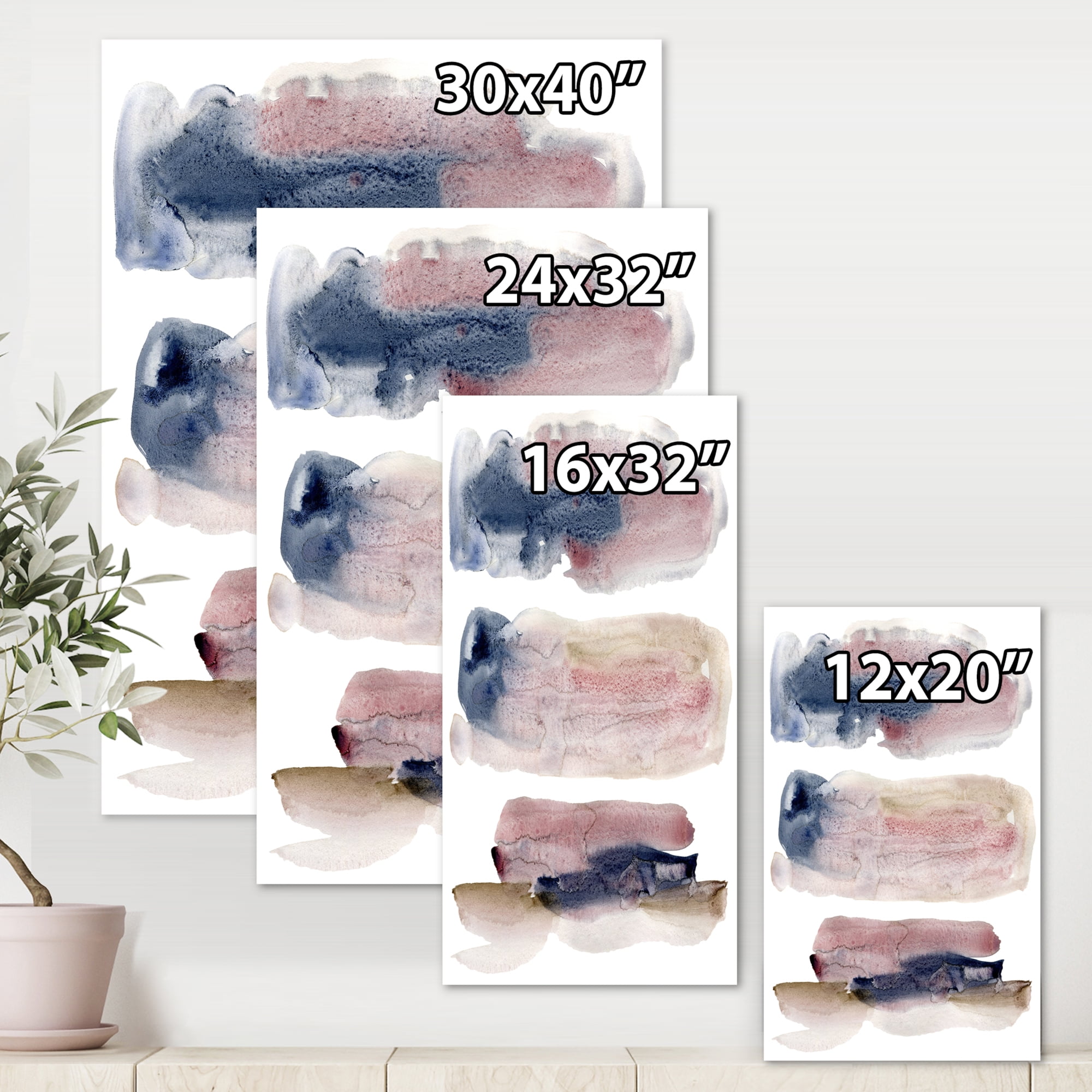 Designart ' Beige Blue and Pink Clouds ' Modern Canvas Wall Art Print
