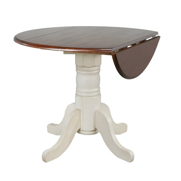Sunset Trading Andrews 42 Round Drop Leaf Dining Table Antique White With Chestnut Brown Top Com Sunset Trading Andrews 42 Round Drop, Round Drop Leaf Pedestal Table White