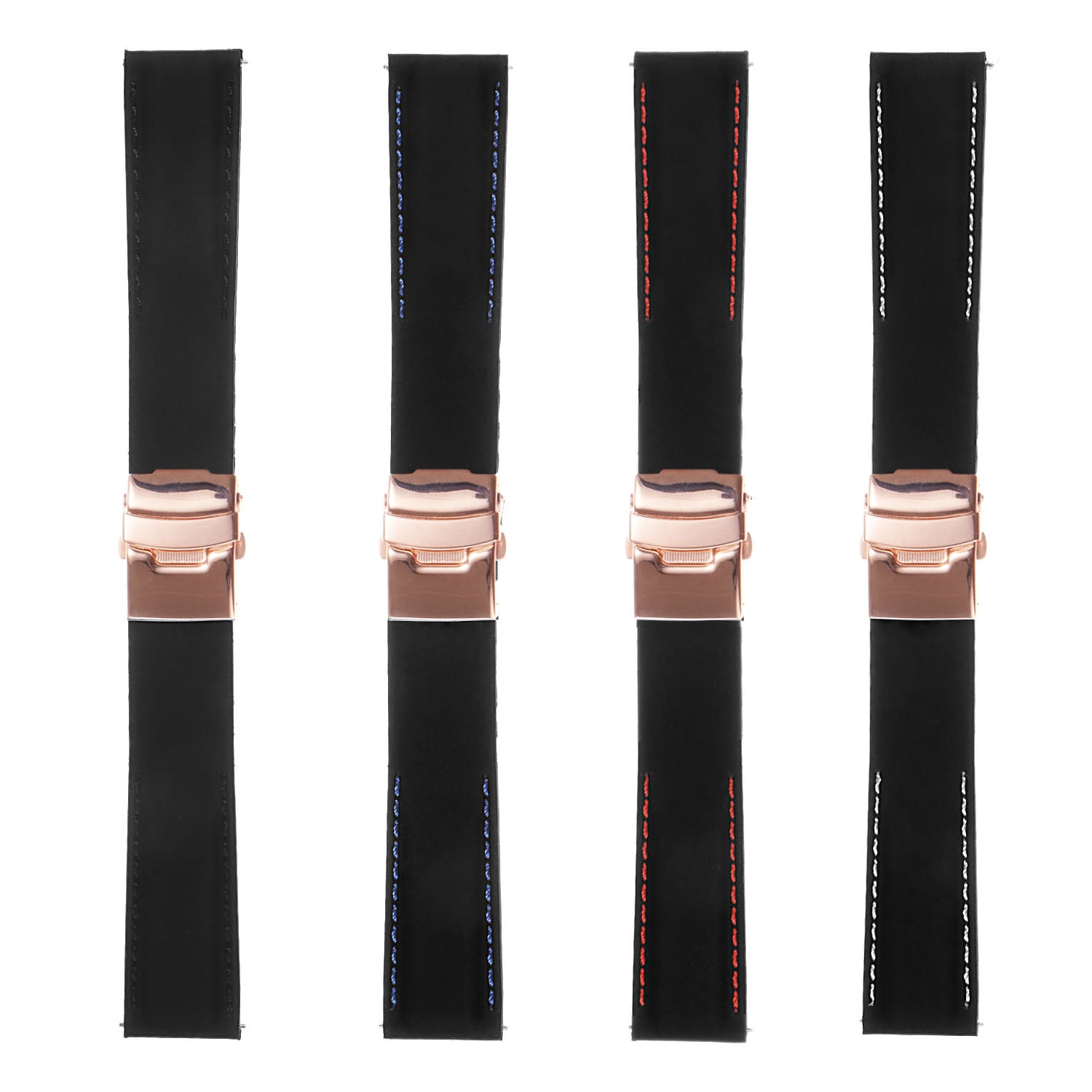 StrapsCo Rubber Watch Band with Stitching & Rose Gold Deployant Clasp