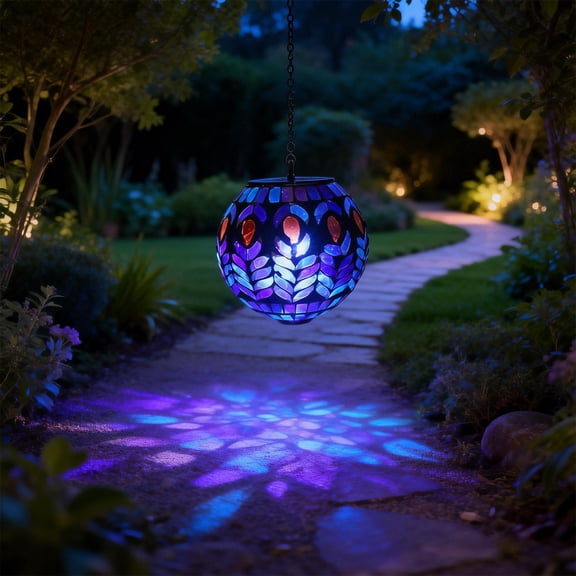 Hanging Solar Lanterns Mosaic Solar Lights with Hook Up, Outdoor Garden Lights Decor for Yard Tree Fence Patio