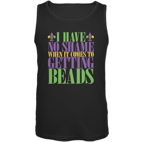 Mardi Gras No Shame Getting Beads Black Adult Tank Top