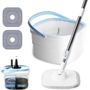 Spin Mop and Bucket with Wringer Set for Home - Separate Clean and Dirty Water System, Mop and Bucket Set with 2 Replaceable Microfiber Mop Pads, Ideal for Hardwood, Tile, Laminate and Window