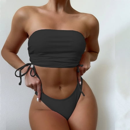 

Finelylove Modest Swimsuits For Women Lightly Lined Sport Bra Style Bikini Black S