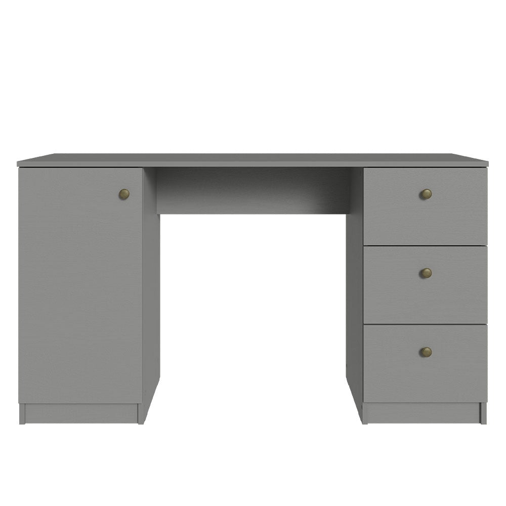 Madesa Executive Computer Writing Desk 53 Inch with 3 Drawers and 1 Door, Metalic Handles Wooden Home Office PC Study Table with Storage - Gray