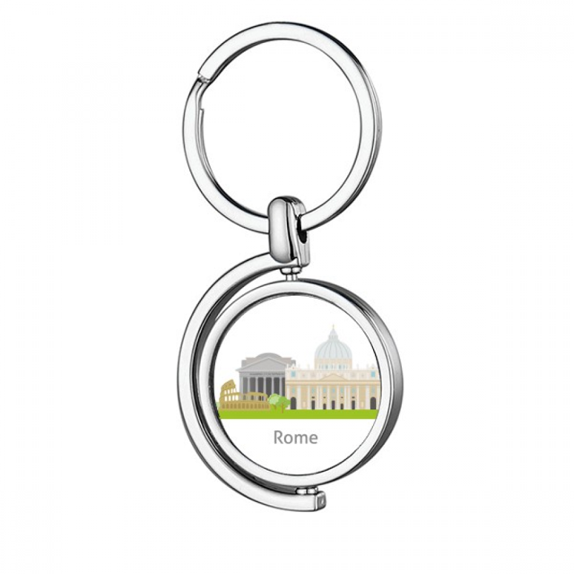 Italie Rome Paysage National Point de Repère Rotatif Porte-Clés en Métal Porte-Clés