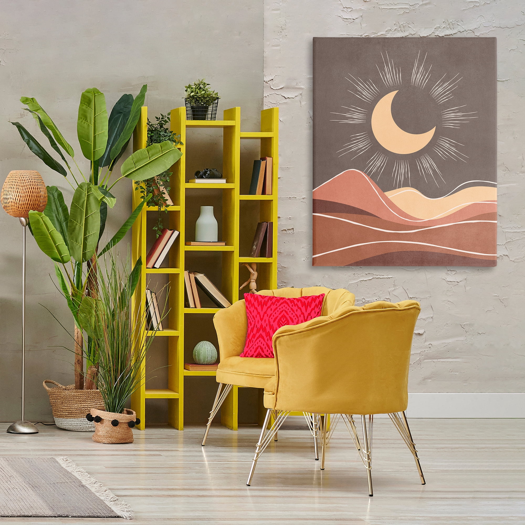 Stupell Industries Boho Moon over Desert Landscape & Nature Painting Wrapped Canvas Art Print Wall Art, 36 x 48
