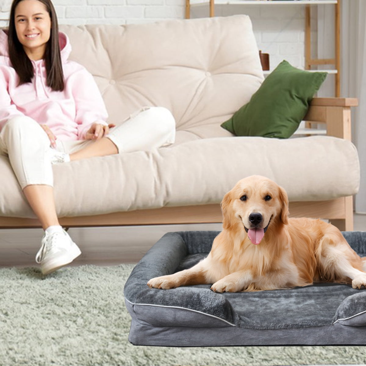 Extra Large Memory Foam Dog Bed for Large Dogs, Waterproof Orthopedic Dog Couch with Removable Washable Cover, Nonskid Bottom, 5-Side Support Pet Bed for Golden Retriever, Labrador